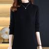 Solid-color Mid-length Knitted Sweater Dress for Women Half Turtleneck Loose Long-sleeved Knitted Sweater Dress for Autumn and Winter