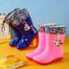 Kids' Waterproof Cartoon Rain Boots - Non-Slip Rubber Shoes for Boys & Girls, Warm Long Mid-High Top Design