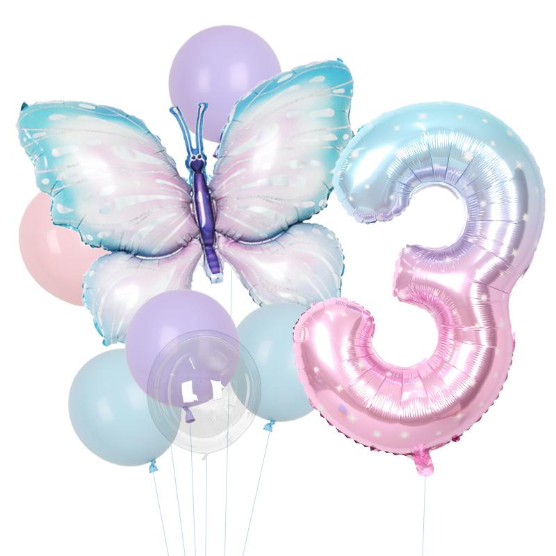8 buc Balon Fluture Aniversare 40inch Balon Număr Gradient Cer Înstelat Baby Shower Balon Heliu Decor Petrecere Aniversare Globo