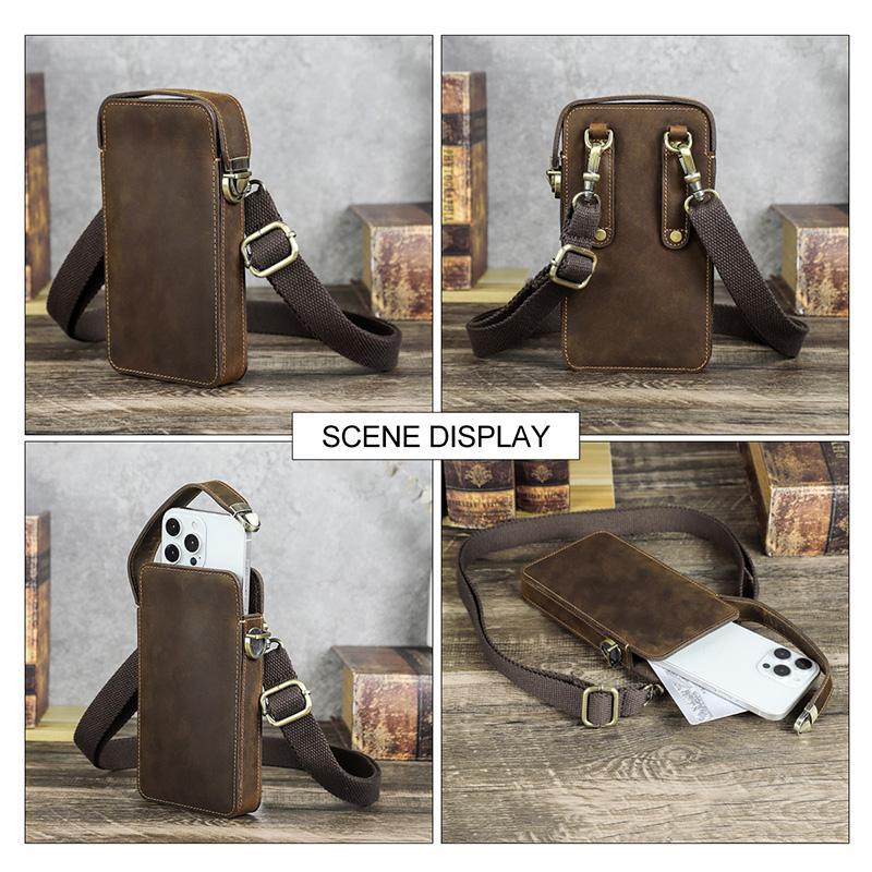 CONTACT'S Retro Genuine Leather Shoulder Bag Men Metal Push Lock Belt Clip Waist Bag Male Travel Daily Gift Crossbody Bag
