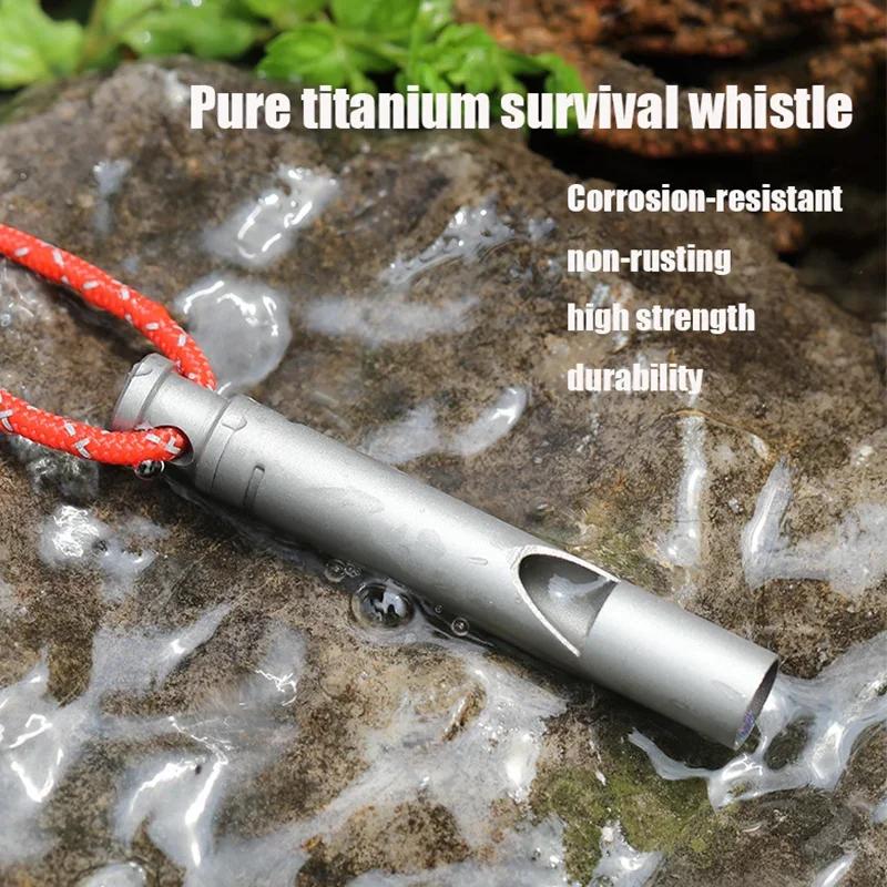 Camping Emergency Titanium Whistle Loud Portable Keychain Necklace Whistle EDC Keyring Outdoor Emergency Survival Tool Hiking