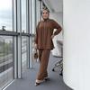 New Arrival: Beaded Long Sleeve Top & Wide Leg Pants Set - Muslim Women's Fashionable Casual Wear