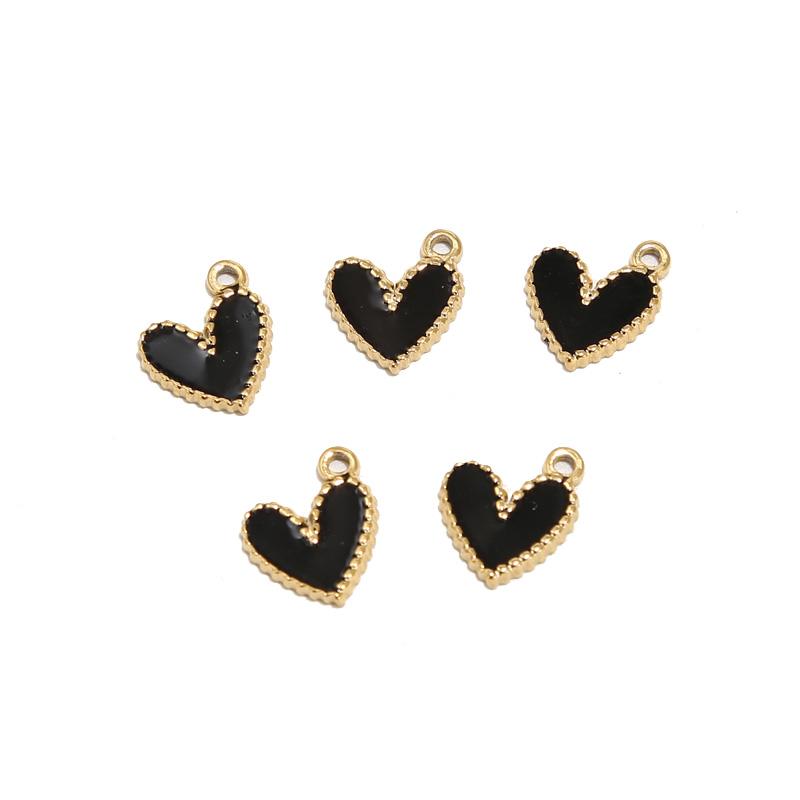 10pcs Gold Plated 10*12mm Stainless Steel Charm Enamel Heart Pendants Mixed Accessories For DIY Necklaces Making Findings