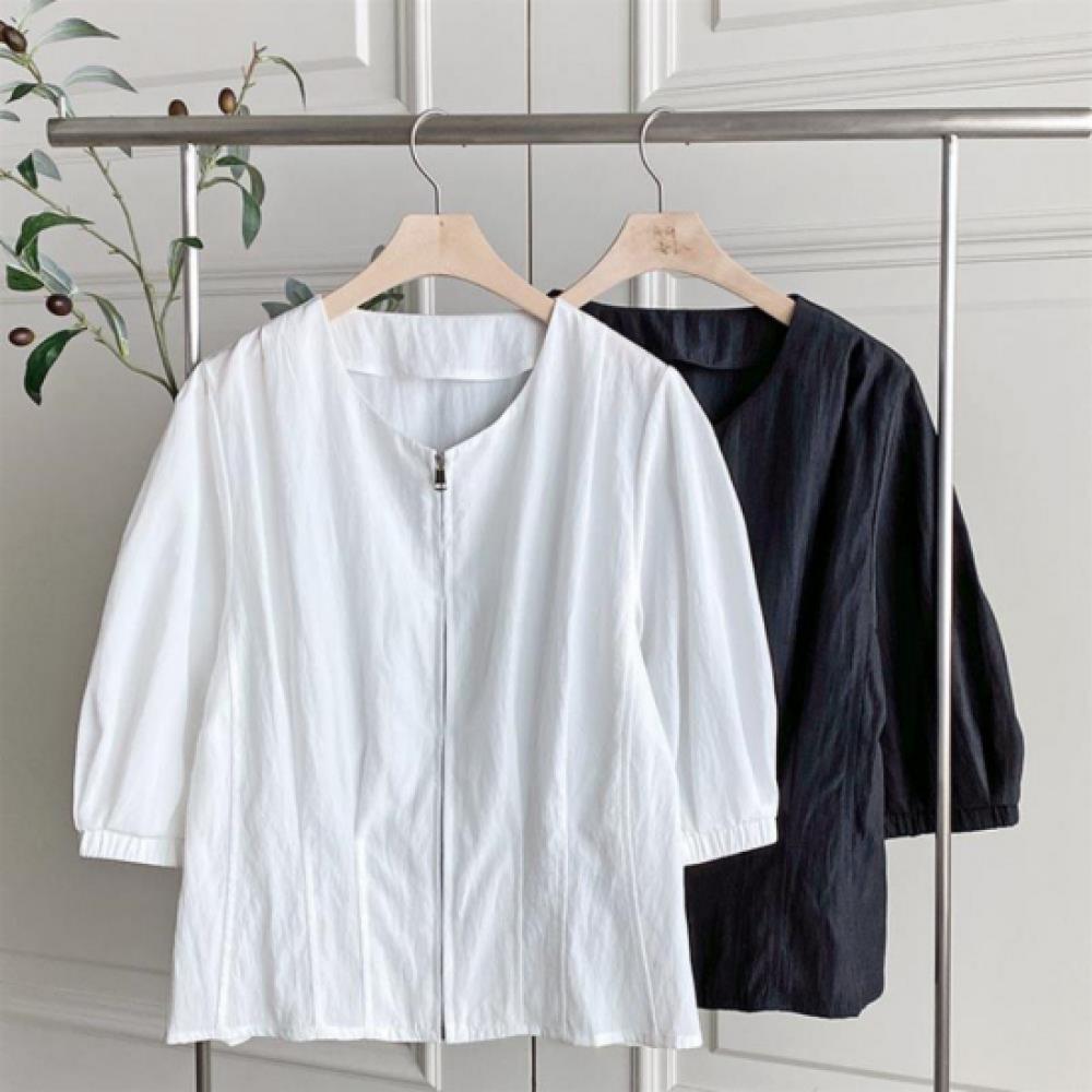 New ArrivalS Open Run Women S Nylon Puff Shoulder No Collar Zip Up Shirt