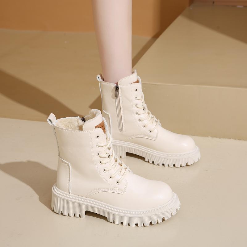 

Теплые короткие плюшевые ботильоны из искусственной кожи для женщин, осенне-зимние ботинки на платформе, женские ботинки на толстой подошве, на молнии, на шнуровке, Botas Mujer 35