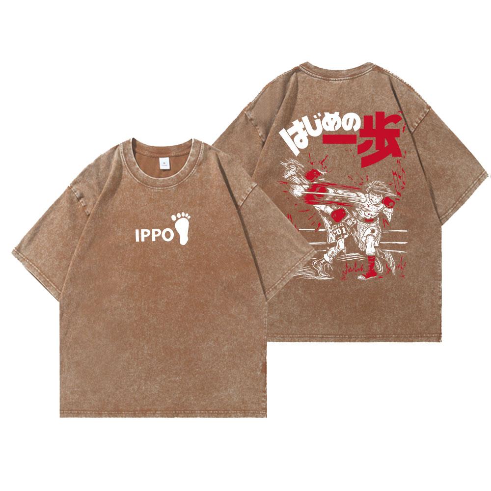 Anime Hajime No Ippo Tshirts Men Vintage Washed T Shirt Harajuku Oversize Cotton Tee Cotton Fashion Streetwear Unisex Top