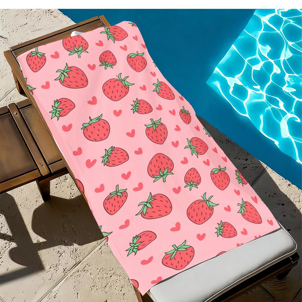 Strawberry Print Beach Towel Microfiber Quick Dry Absorbent Oversized Bath Towel Sand Free Swim Towel for Travel Swimming Pool