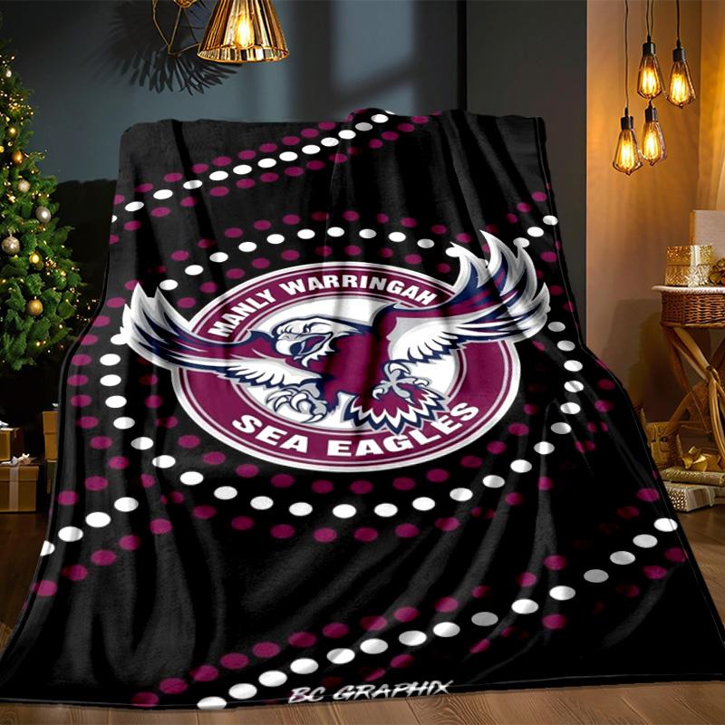 Manly Sea Eagles Crest Blanket Outdoor Flannel Blanket for Camping, Hiking, Garden Parties, Picnic Essentials,gift for family and friends