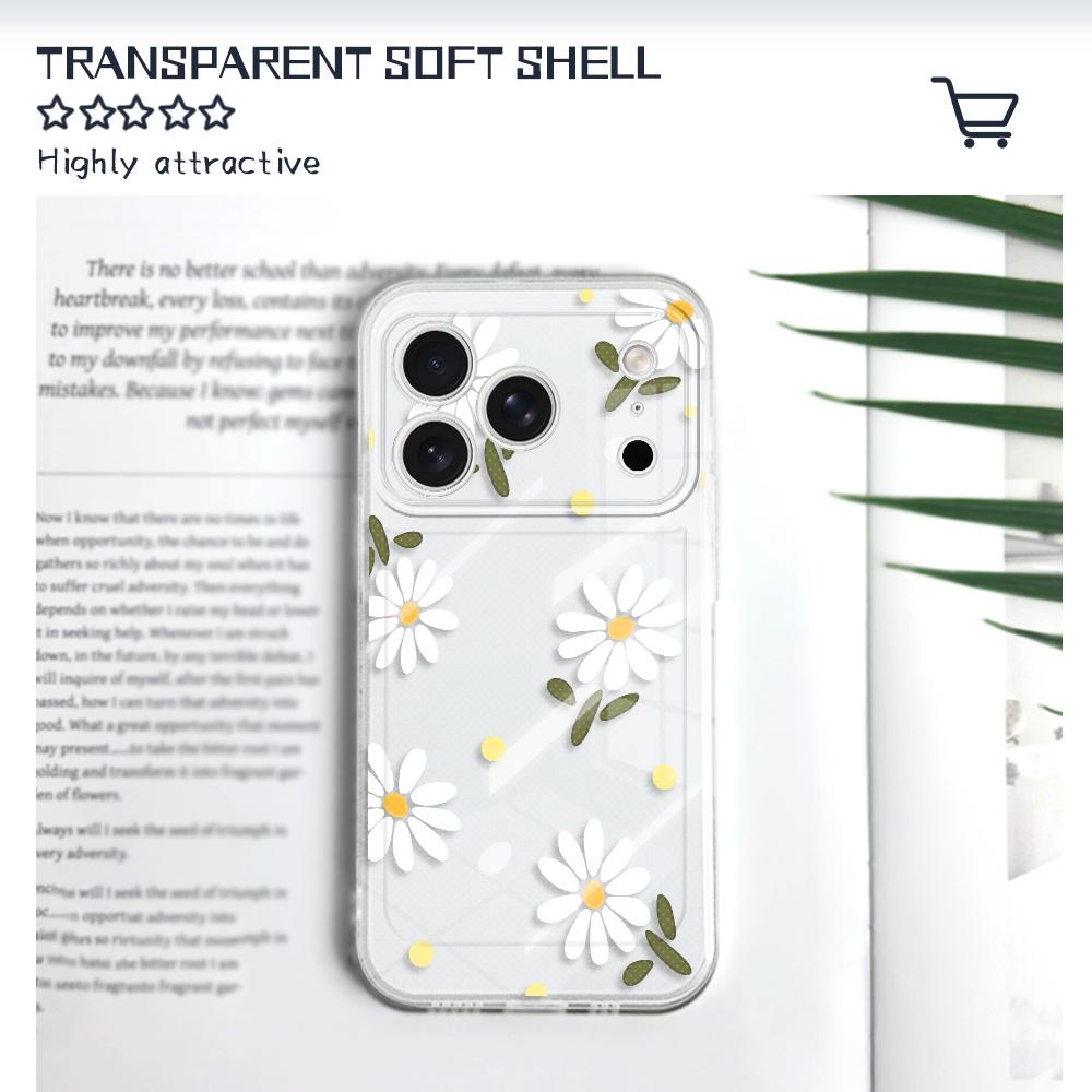 Graceful Daisies Transparent Phone Case For iPhone 17 Air 16 16e 15 14 Pro Max Plus Mini Soft TPU Cover