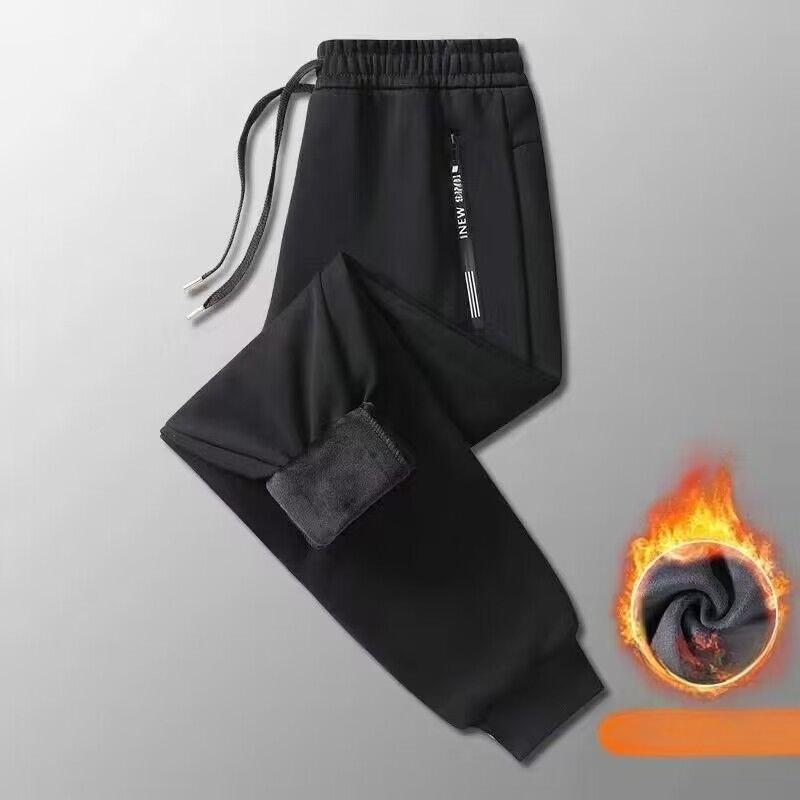 Autumn Winter Fleece Lined Thickened Work-Appropriate Sports Casual Pants for Men Plus Size