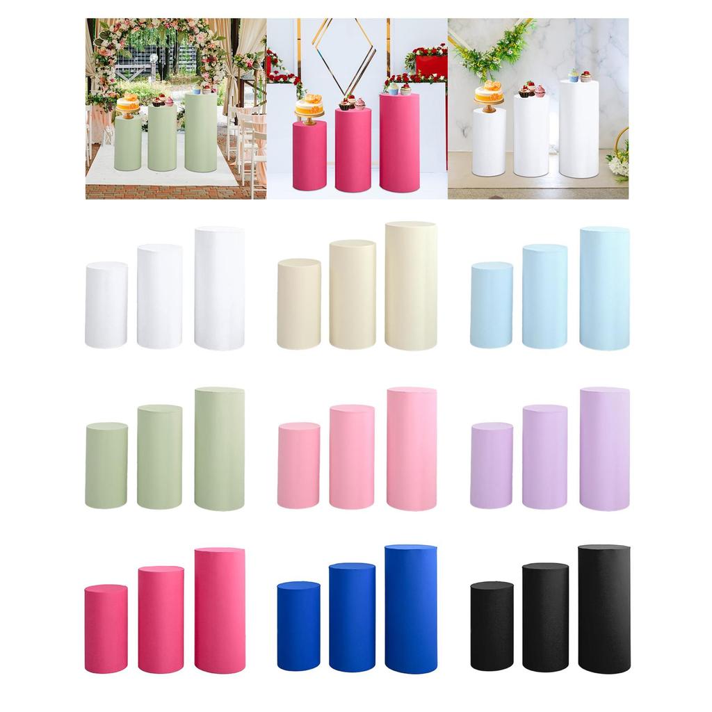 3Pcs Cylinder Dessert Pedestal Covers Tablecloth Plinth Stand Pillar Covers for Wedding Party Thanksgiving Graduation Engagement