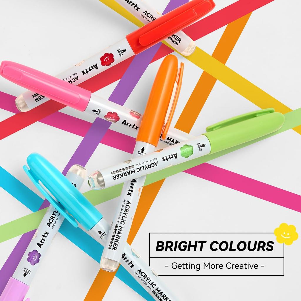 Arrtx Akryl 36 Penselpenn for Mineral- og Hobbymarkører, Farger, Direktefylltype, Vannbestandig, Maling, Glass, Tre, Stein, Keramikk, Stoff,