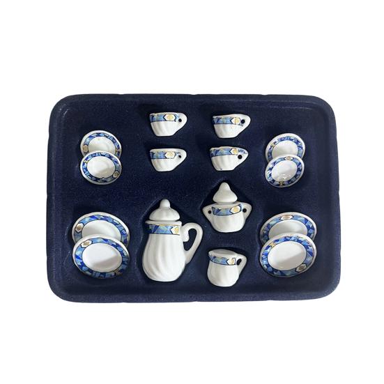 1:12 Miniature Ceramic Tea Set Gold Edge Collection Realistic Mini Teapot Cups And Saucers Micro Scene Decor for DIY Projects Collectors Kids