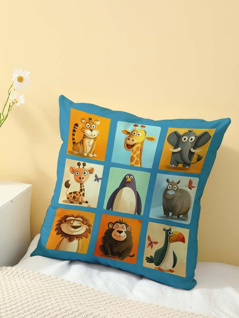 Cartoon Safari Animals Print Throw Pillow Cover, Cushion Case For Sofa Bedroom Living Room Couch Bed Office Chair Home Decor