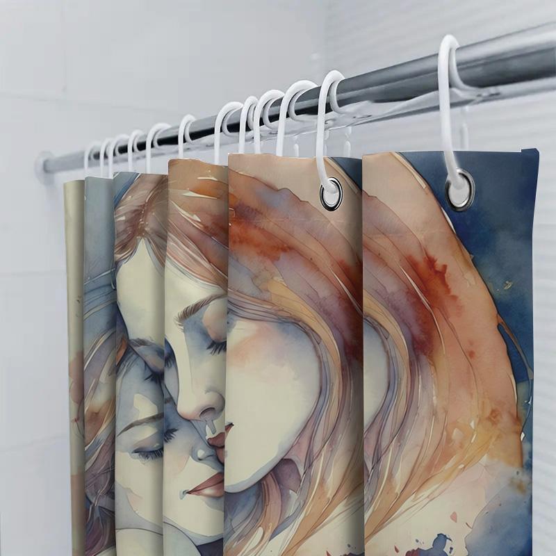 Watercolor Romantic Couple Waterproof Shower Curtain