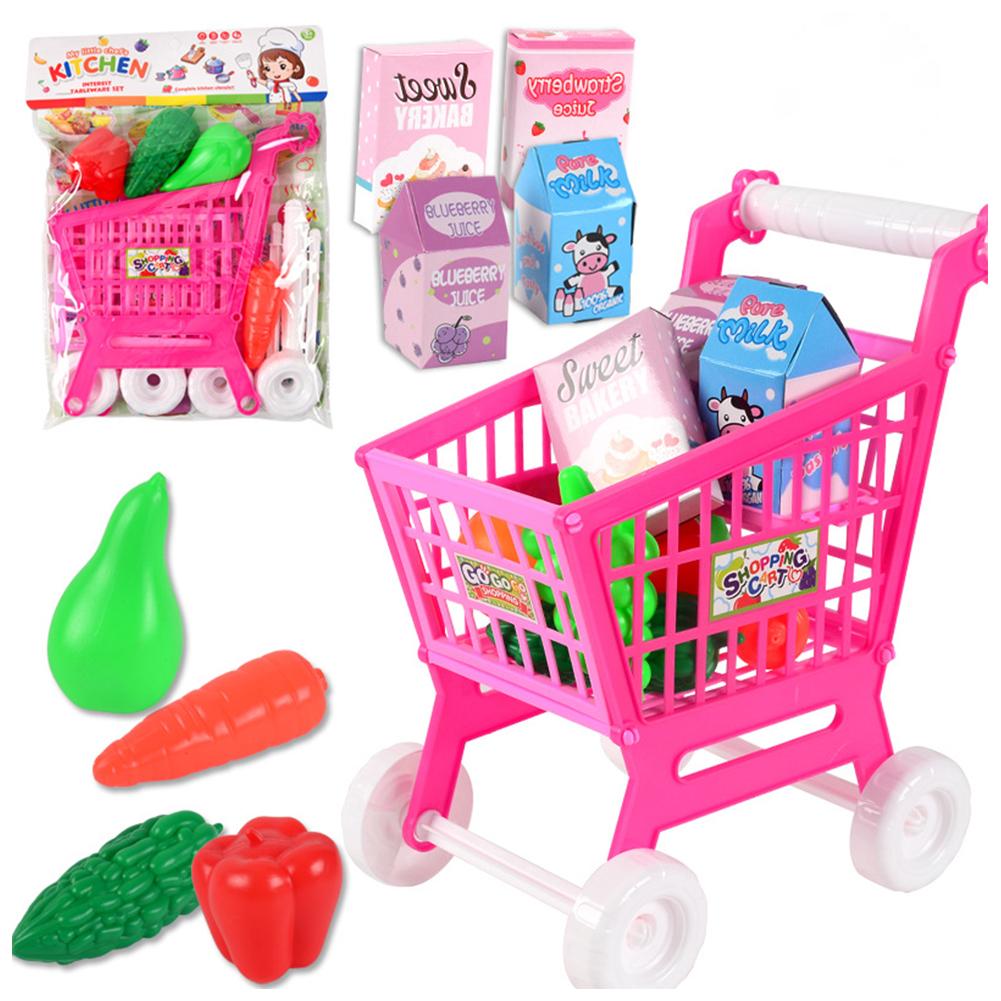 21 Pieces Grocery Store Cart Toys Role Play Toys Trolley Toys Shopping Cart Play Set for Children Kids for Food Fruit Vegetables