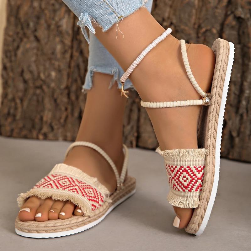 Fashion Women Sandals Fashion Trend Tassel Shoelaces Non Slip Sandals Wear-resistant Comfortable Soft Soled Flat Heeled Shoes for Women