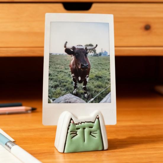 4Pcs Handmade Ceramic Cat Photo Holder Cat Shape Picture Display Holder Home Office Desktop Decoration Cat Lovers Gift