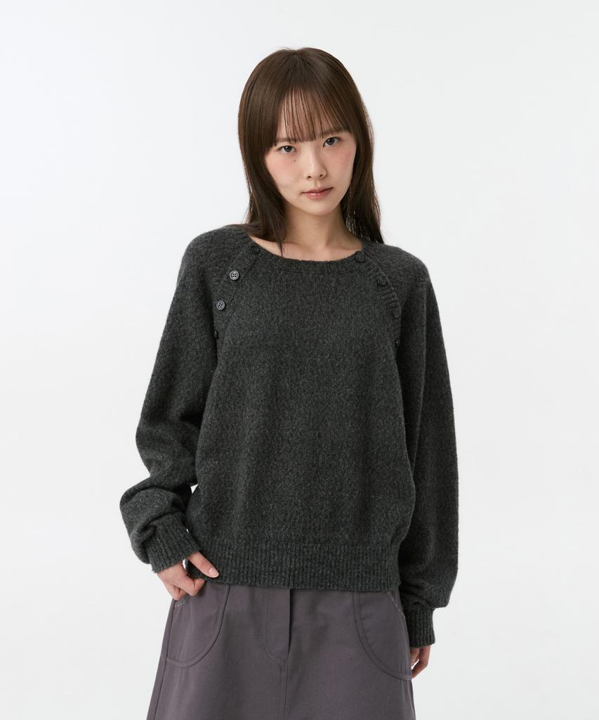 OHESHIO Button Detail Raglan Knit, Charcoal