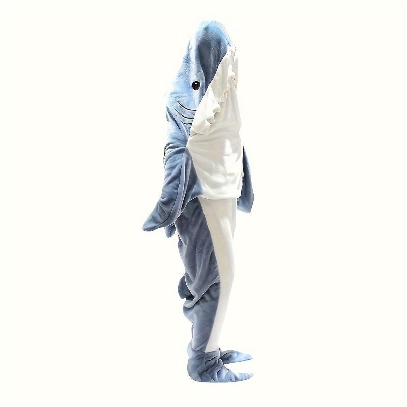Soft Plush Wearable Shark Blanket Cartoon Animal Onesie Pajamas Cosplay Costume Sleep Bag for Adults Kids Flannel Pink Blue