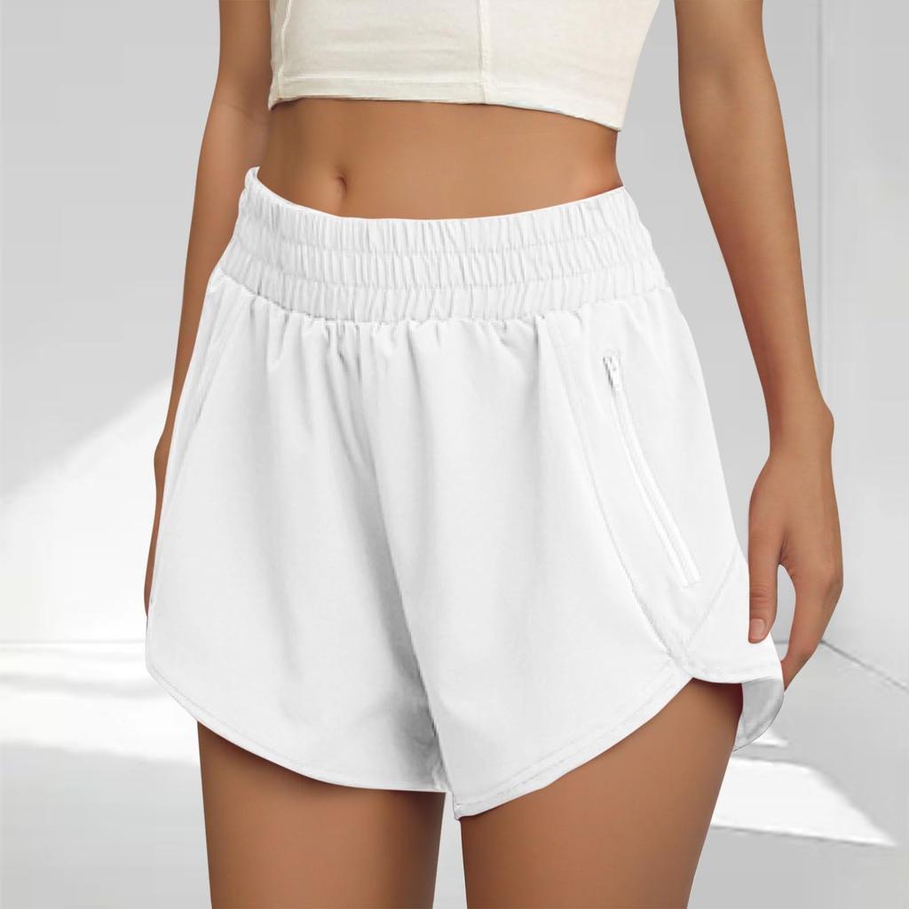 Women's Athletic Shorts High Waisted Running Solid Shorts With Zip Pocket Workout Shorts