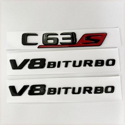 Knbfq10 3D Chrome Black ABS Emblem for AMG C63s Coupe - V8 Biturbo Letters Nameplate Sticker for Side Fender & Trunk Logo Accessories