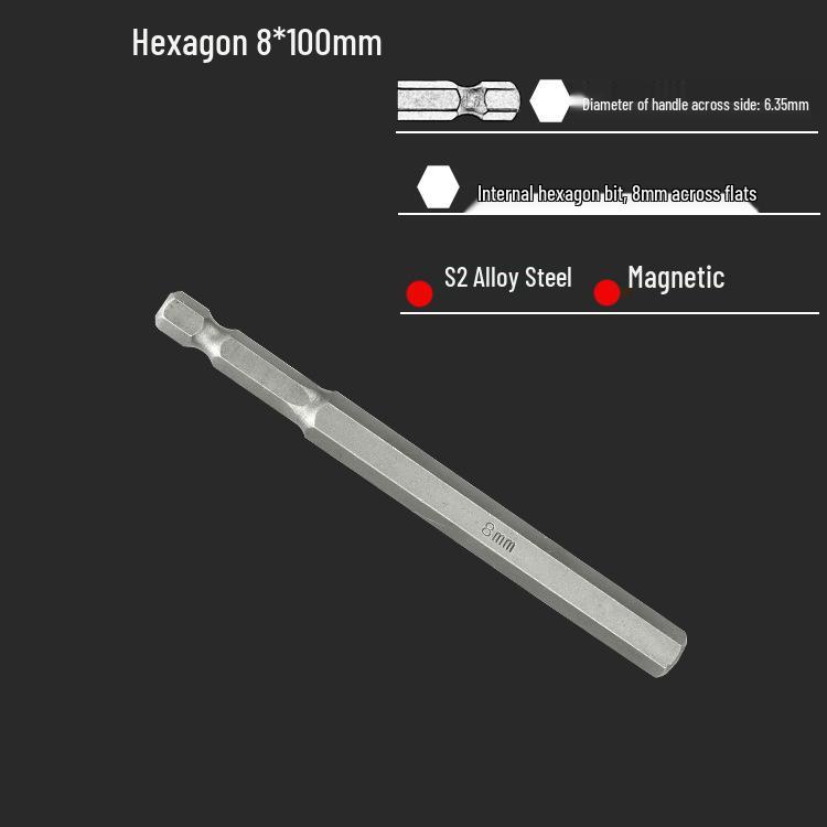 S2 Air Impact Hex Socket Bit Set, Pneumatic & Electric Screwdriver, 1/4 Strong Magnetic