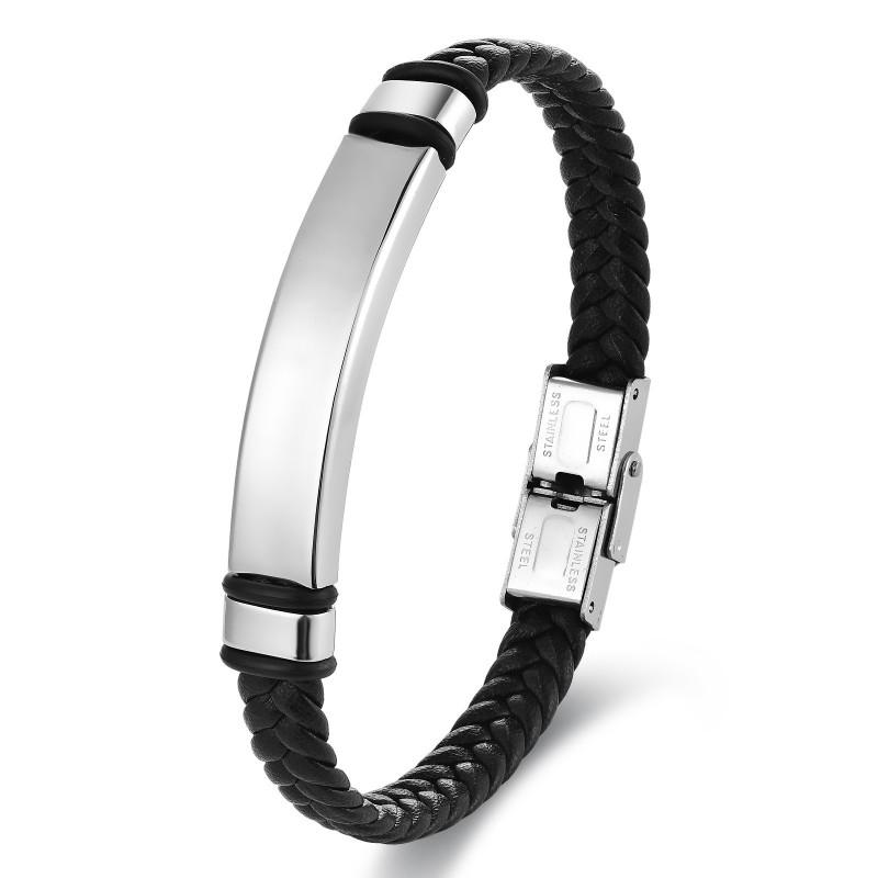 Stainless Steel Geometric Couple Bracelet With Engraved Tube Design Polished Finish 19/21/23cm Adjustable Men Women