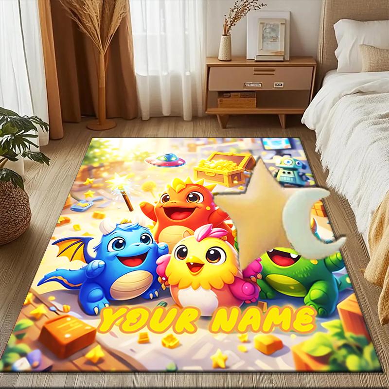 1PC Custom Name "Fantasy Creatures Adventure" Theme Floor Mat Ideal for Living Room, Game Rooms, Office, Bedroom,Floor Mat Playful Design