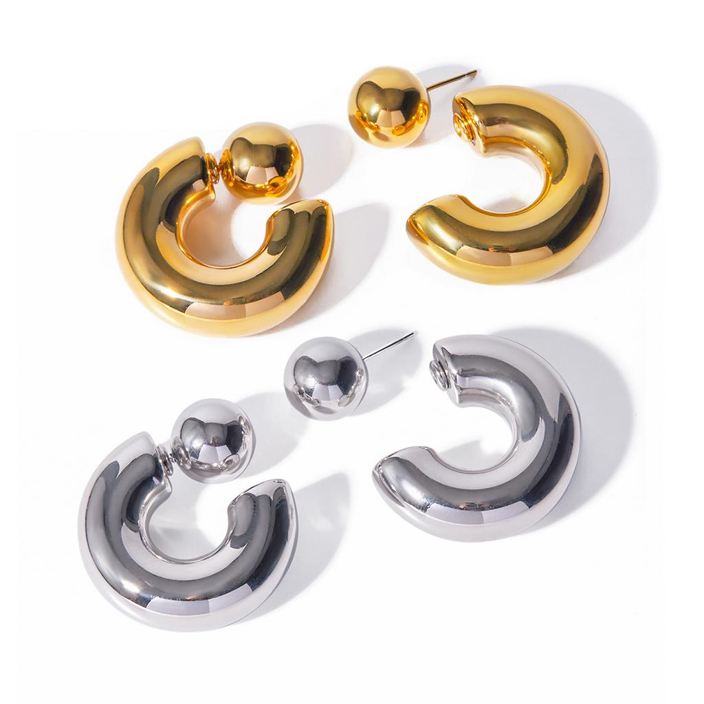 Youthway New Creative Stainless Steel Reversible C-Shaped Chubby Earrings Waterproof High Quality Jewelry Gift For Women