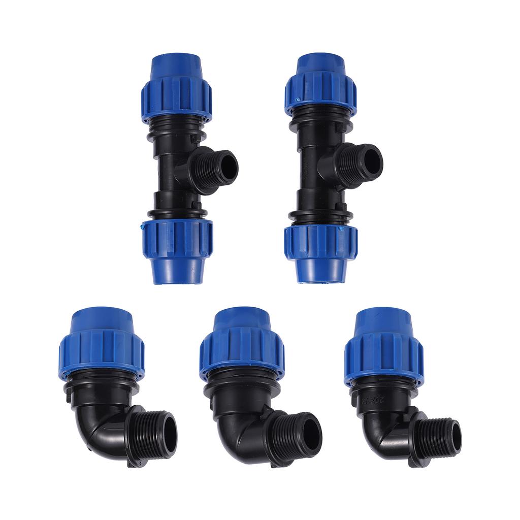 20/25/32mm PE Pipe Fitting 1/2" 3/4" 1" Male Thread Elbow Tee Connector Garden Greenhouse Agriculture Irrigation Water Connector