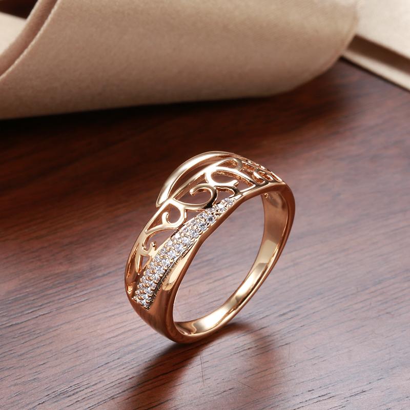 Rose Gold Color Wedding Ring For Women Ethnic Hollow Flower Natural Zircon Accessories Trend Daily Vintage Jewelry