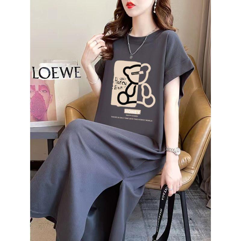 Idle Style Short Sleeve T-shirt Skirt Women's Summer Casual Loose Overknee Dress Pure Cottom Long Dress Plus Size Women's Clothing