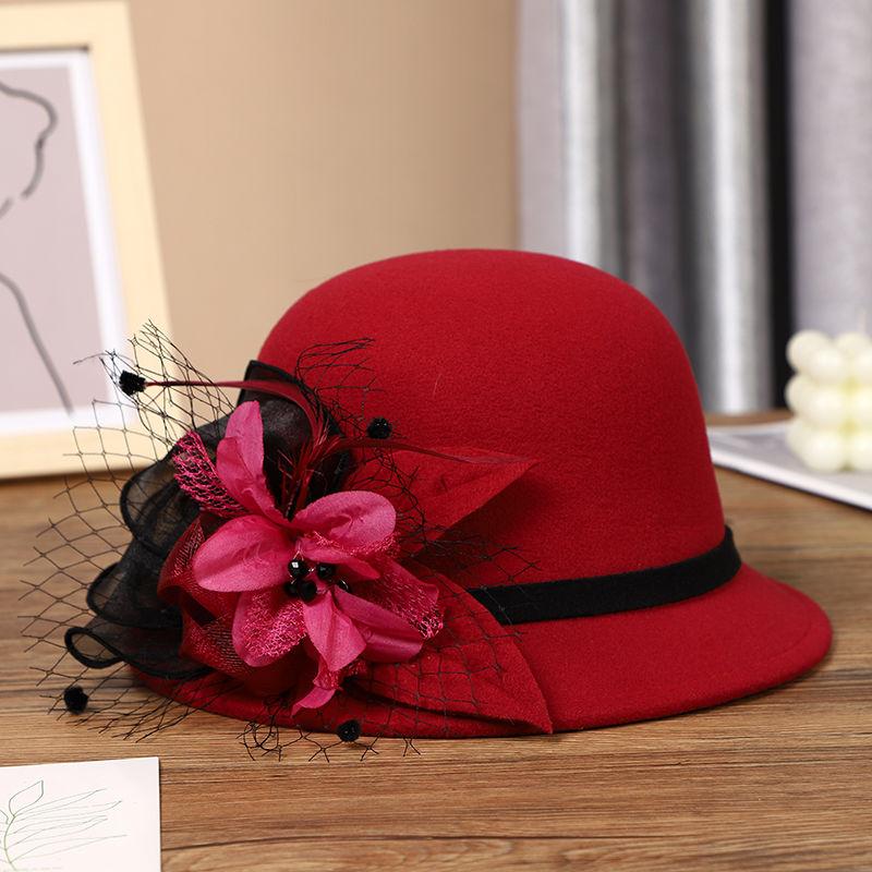 Женская новая осенне-зимняя шляпа-цилиндр из жемчужной шерсти, британская ретро-шляпа-котелок, теплая шляпа ONE SIZE