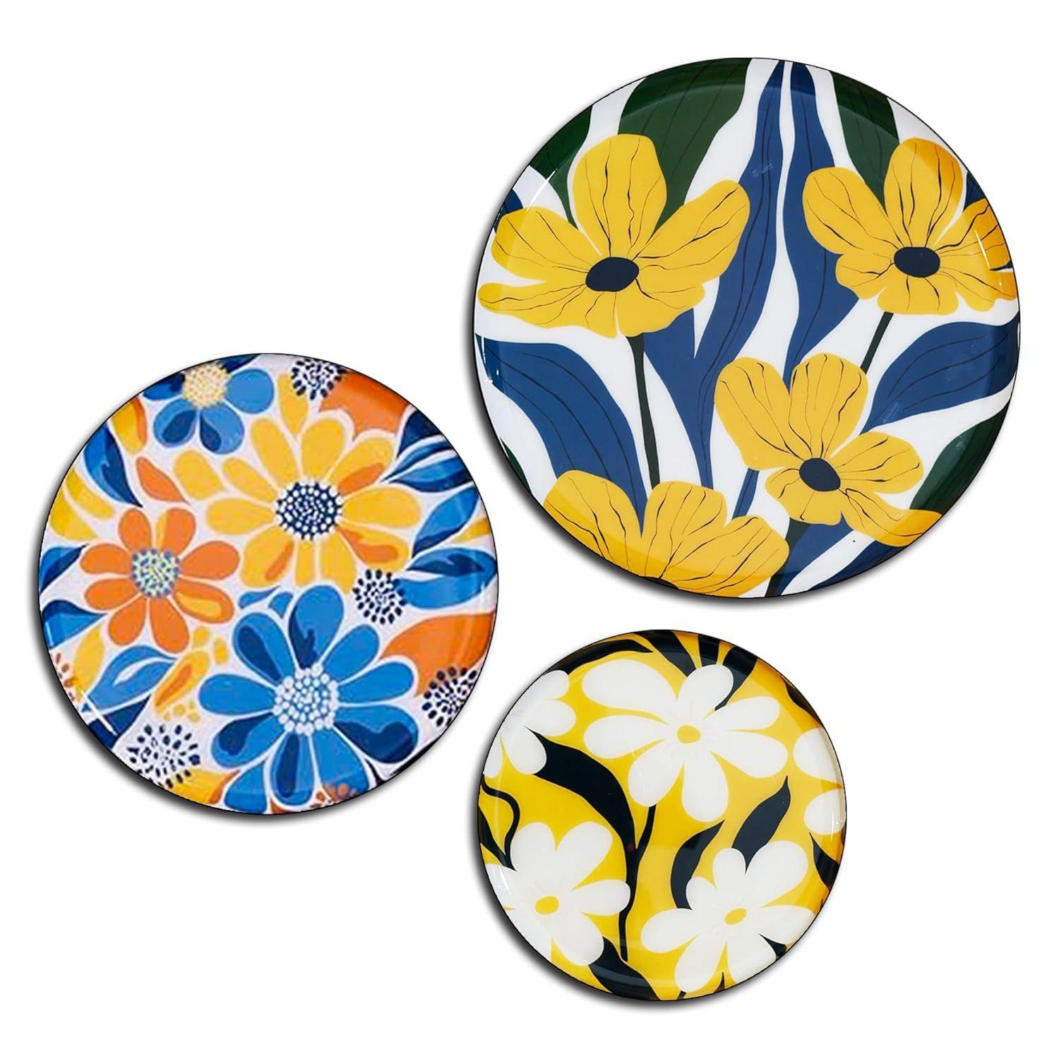 

Metal Wall Plates | Home Decoration | Vivid Floral Art Design | Living Room Wall Decoration | Décor Items | Gift Items (Multicolour) (Set of 3)
