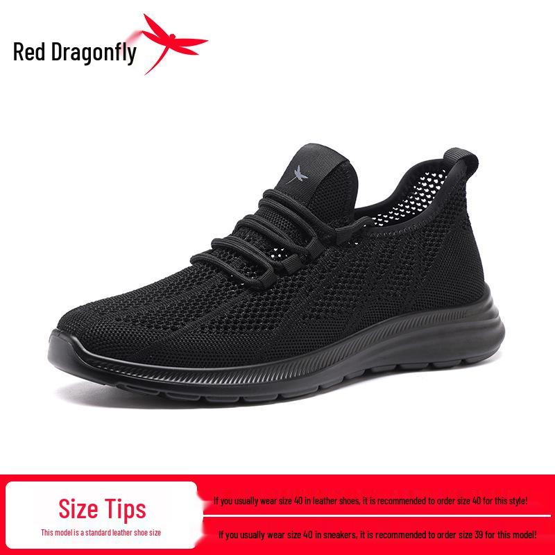 Red Dragonfly Men s Breathable Black Flyknit Casual Sports Mesh Shoes for Summer and Travel. 42