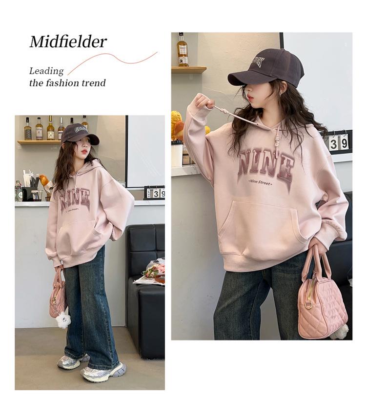 Dívčí jarní/podzimní mikina s kapucí - 2025 Korejský styl fleece pro dívky