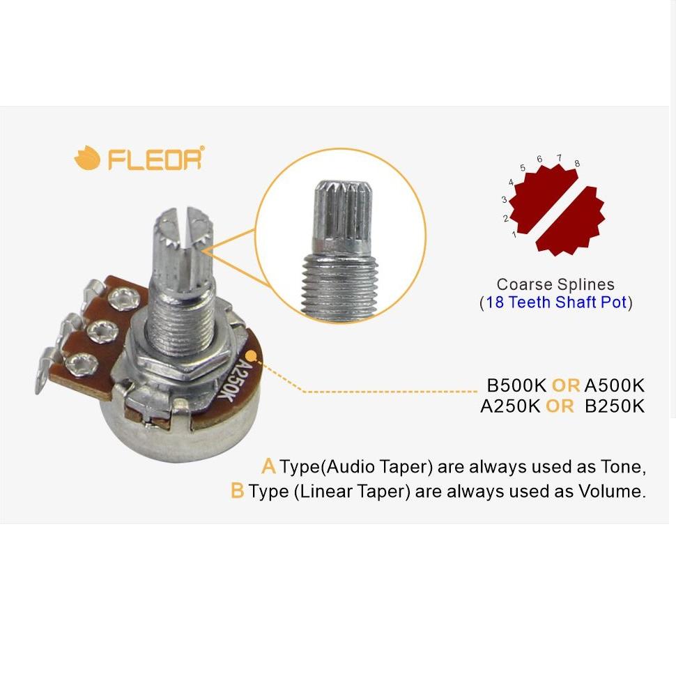 FLEOR 4PCS Mini Guitar Potentiometer 18 Splines Short Shaft Pots 250K /500K for Bass Guitar Parts Replacement