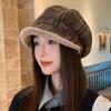 Новая ретро клетчатая плюшевая шляпа для женщин на осень и зиму, теплая восьмиугольная шляпа, универсальный берет с козырьком, подчеркивающий лицо