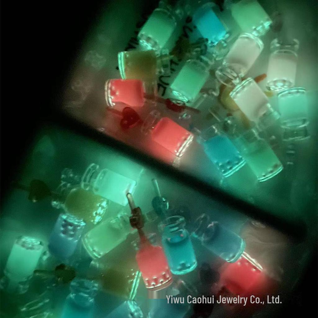 Luminous Pearl Milk Tea Straw Cup Pendant Keychain with Hanging Hole for DIY.