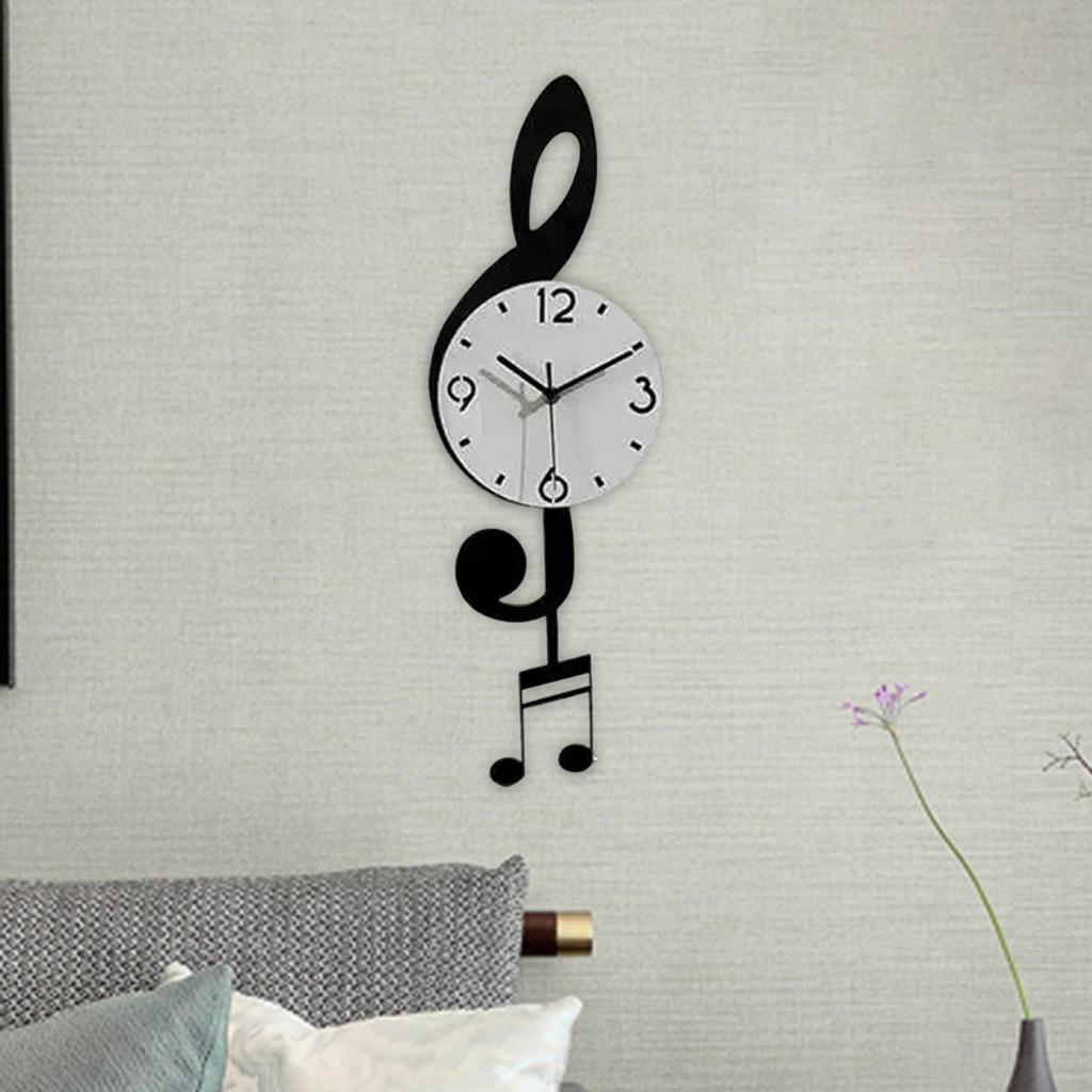 Music Note Wall Clock Quiet Acrylic Easy Read Decorative with Pendulum No Ticking for Cafe Kitchen Farmhouse Bathroom Home