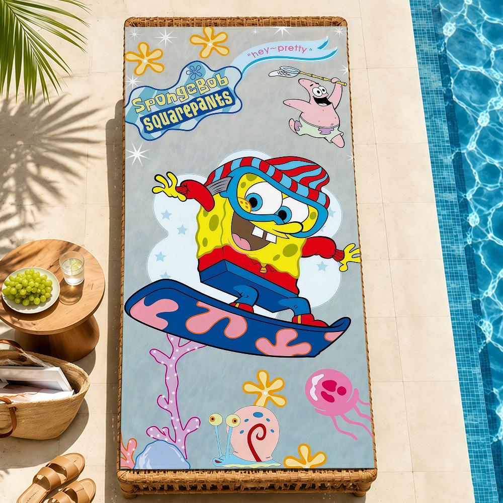 Beach Towels cute b-b-BobS-s Soft fun Quick Dry Pool cartoon s-S-S-SpongeS-eS bathing Towel Travel Gym Spa Camp sport face Gift