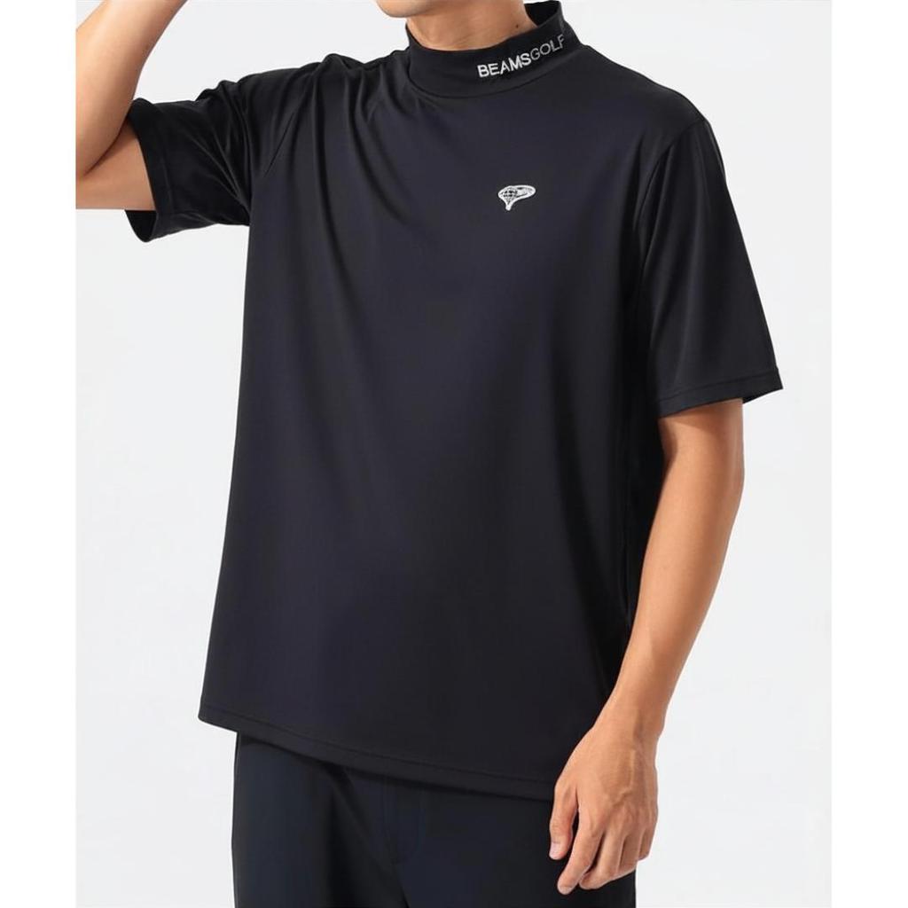 BEAMS GOLF Mock Neck T-Shirt Men Black Quick Dry UV Protection Japan Brand