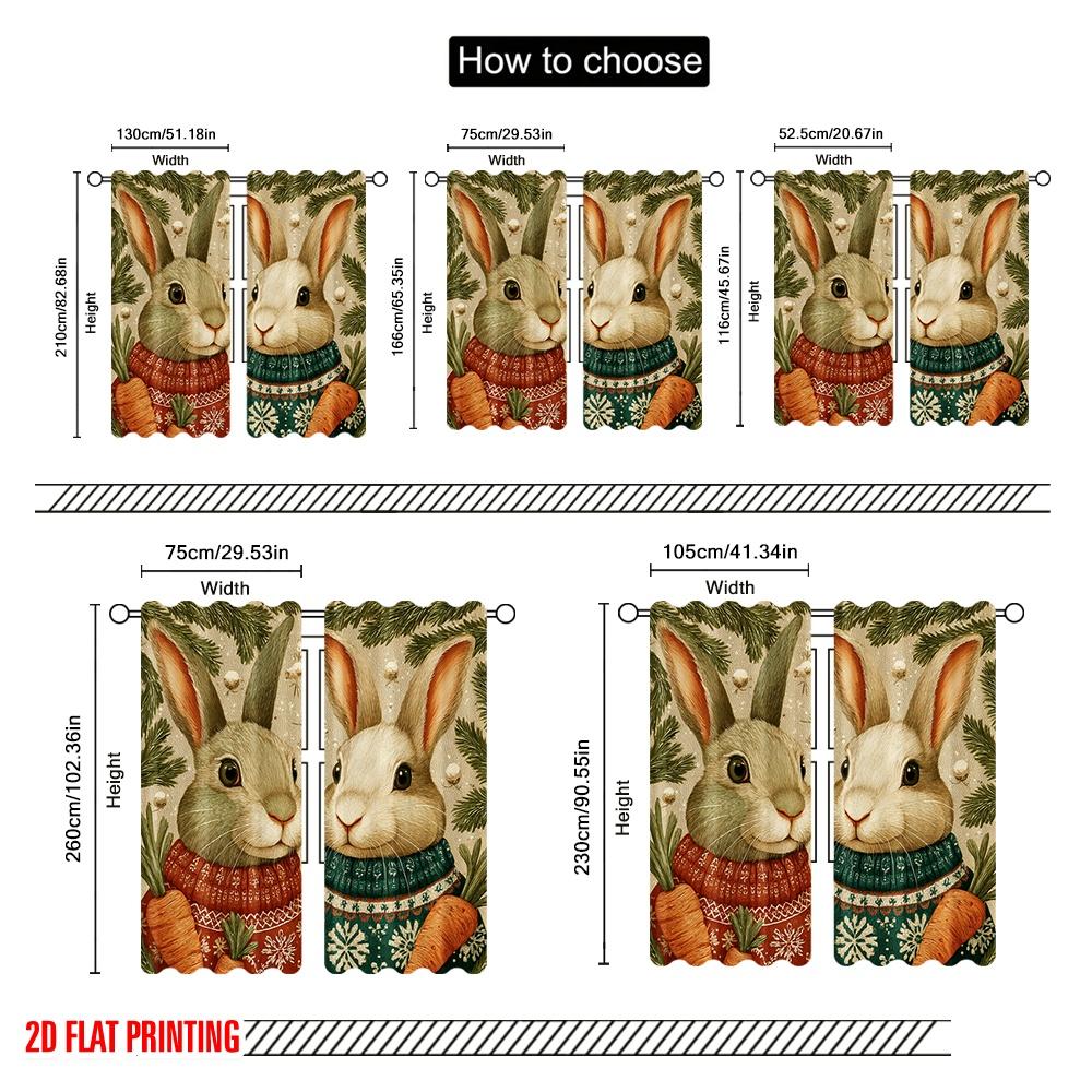 2pcs,2D plane printing Curtains&Window Treatment Rabbit with Pine Branches & Snowflakes Polyester (without rod) Decorations For