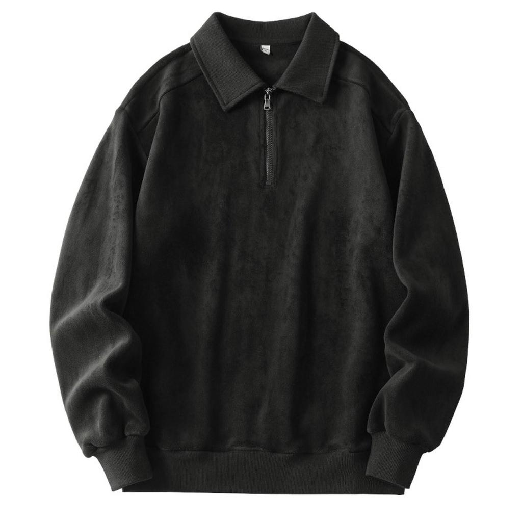 Men's Warm Half-zip Lamb Fleece Sweatshirt Winter Fleece Stand Collar Plus Fleece Thickened Sweatshirt