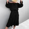 Women's Sexy Off Shoulder Lace-Up Long Sleeve Dress Midi Dress