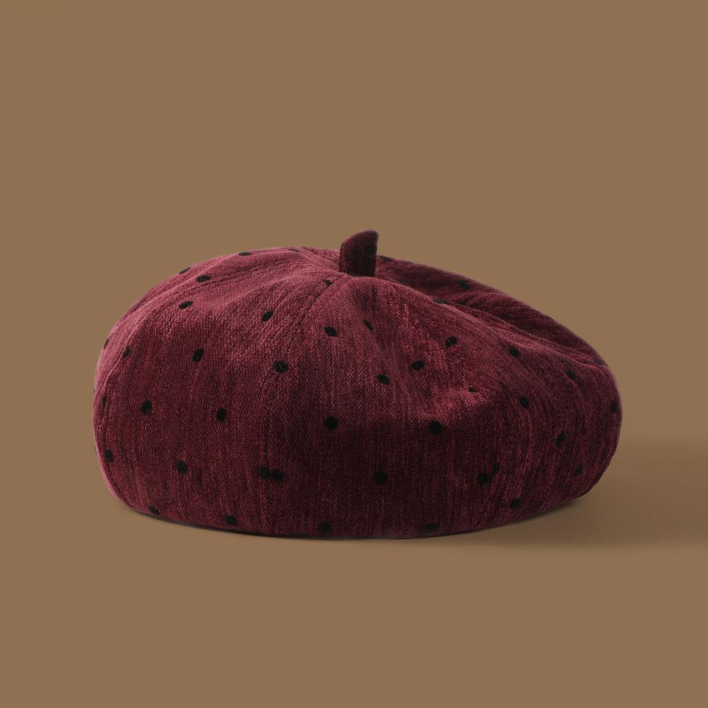 Women Vintage Polka Dot Beret Autumn Winter Versatile Pumpkin Hat