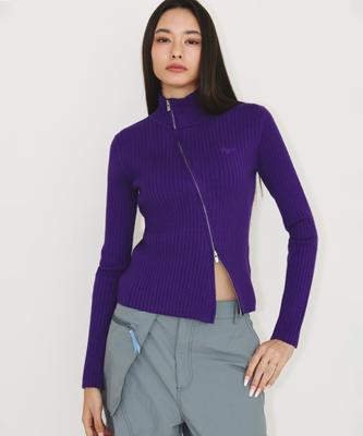 NYXX Ribbed Oblique Knit Zip-Up Purple