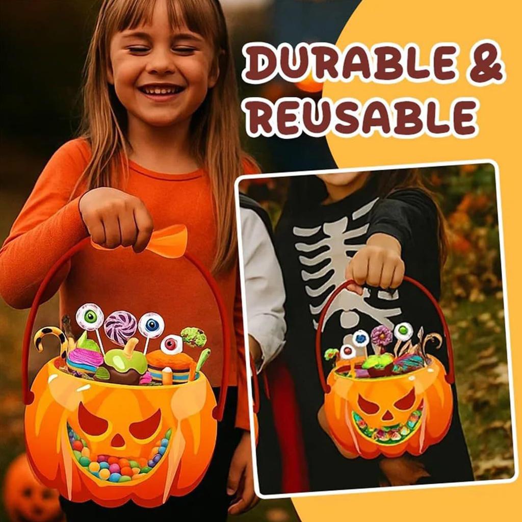 Halloween Pumpkin Candy Bucket Plastic Candy Container Trick Or Treating Baskets For Kids Trick Or Treating Supplies