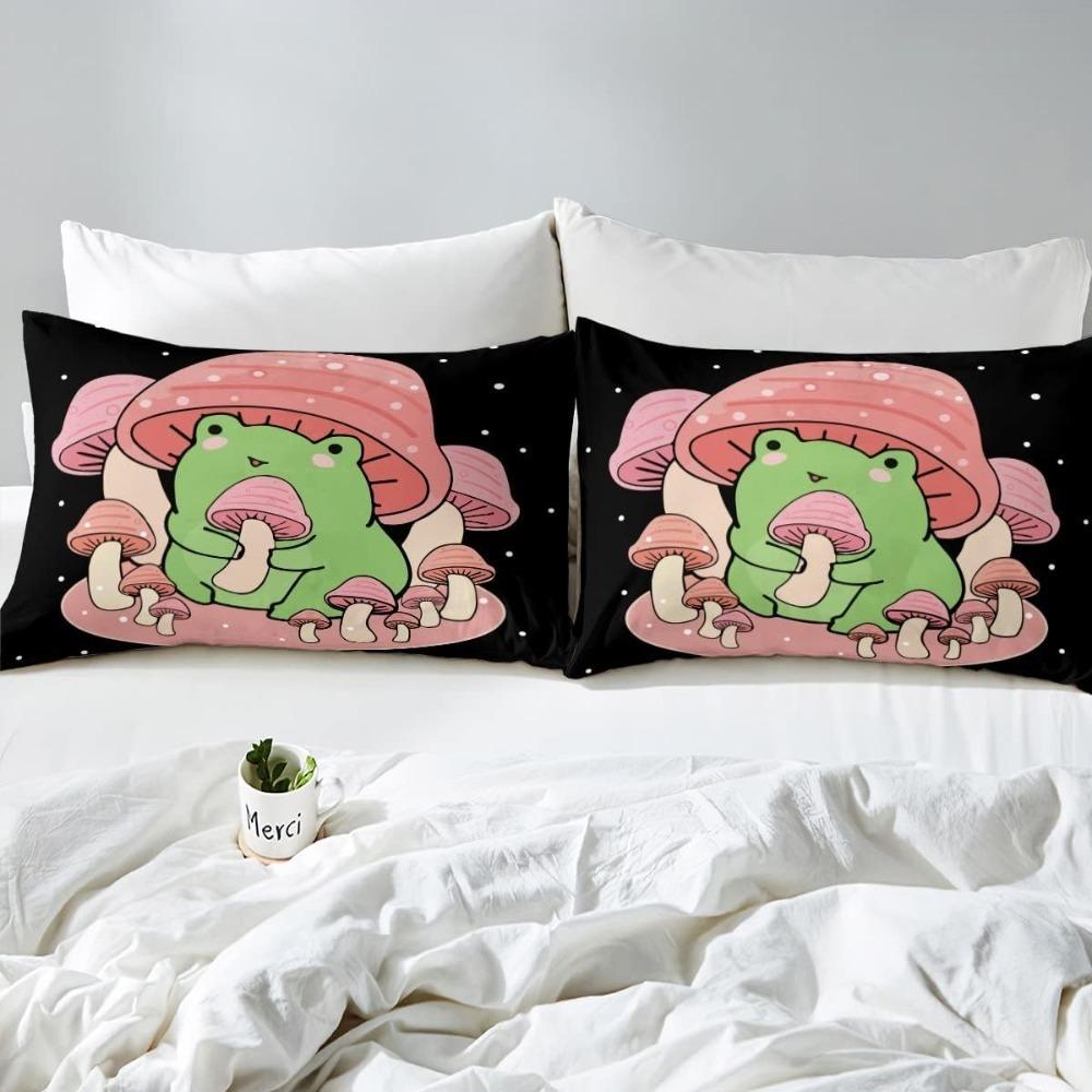 Cartoon Mushroom Frog for Childrenduvet Cover Microfibre Duvet Cover Adult Bedding Room Decoration Belt Zip and 2 Pillowcases